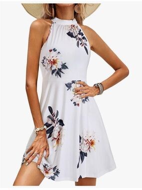 White Floral Halter Dress
